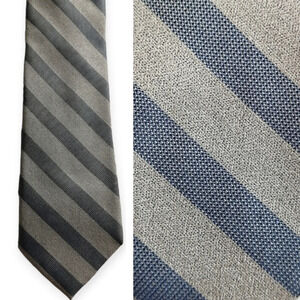 Calvin Klein Silk Blend Silver  and Blue Striped Slim Tie